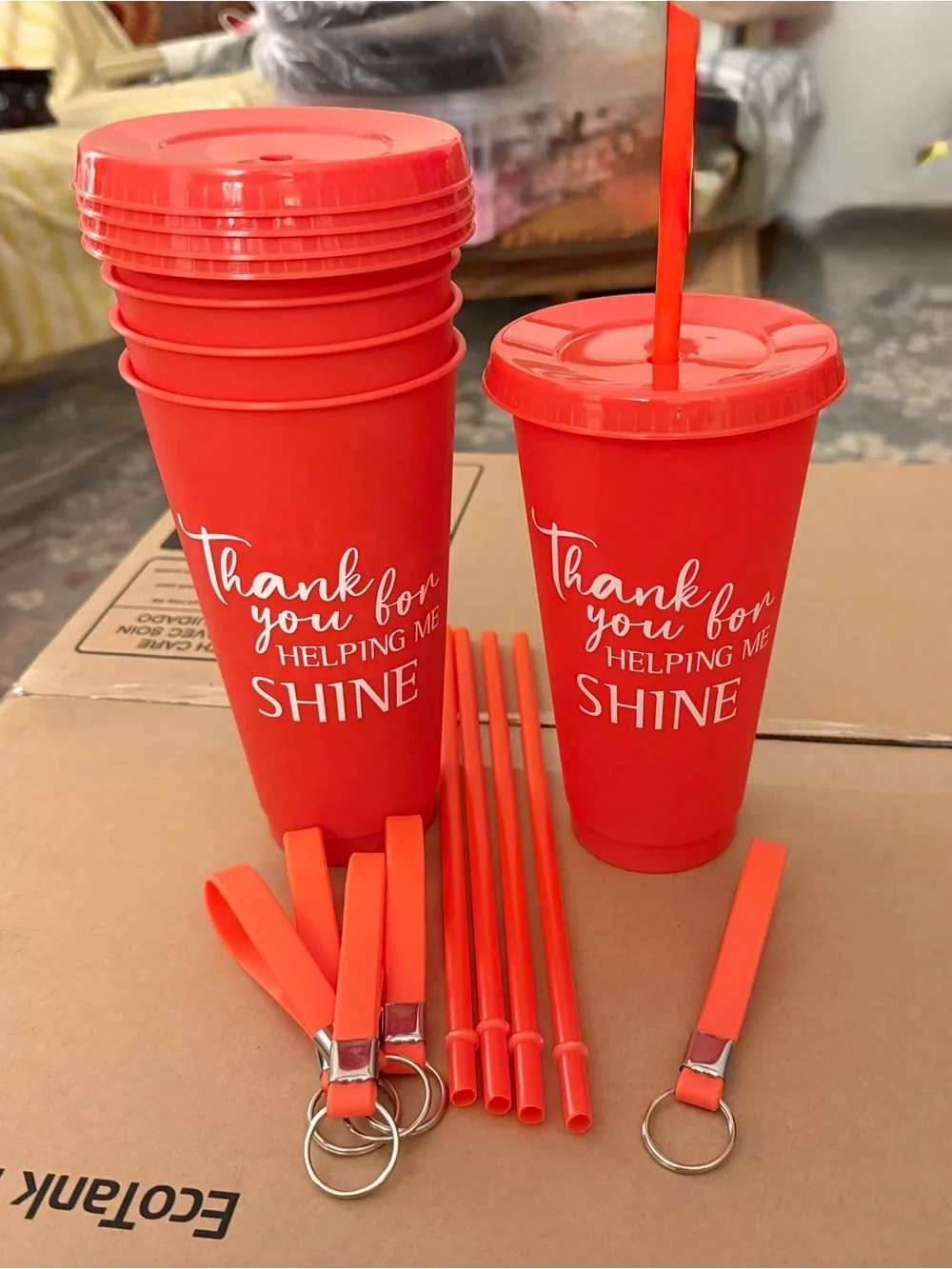 Set of 45 inspirational Travel Tumblers with Straws and Keyring Bands